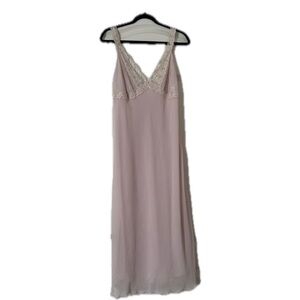 Pink slip dress with lace trim